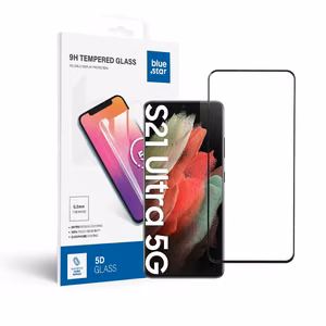 Apsauginis stiklas Blue Star - SAMSUNG Galaxy S21 Ultra pilnas paviršius (pilnas klijavimas/draugiškas dėklui) - juodas Apsauginis stiklas Blue Star