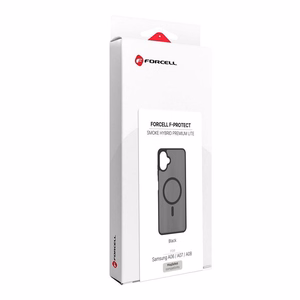 Juodas Forcell F-Protect Smoke Hybrid Premium Lite dėklas Samsung A06 / A07 / A08, suderinamas su MagSafe