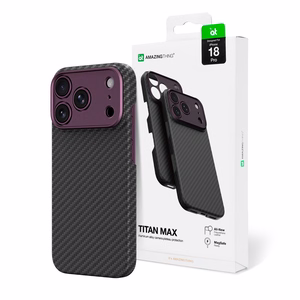 AmazingThing Titan Max Lens dėklas, skirtas iPhone 18 Pro, iš aramido pluošto, su kameros apsauga, suderinamas su MagSafe – spalva: violetinė