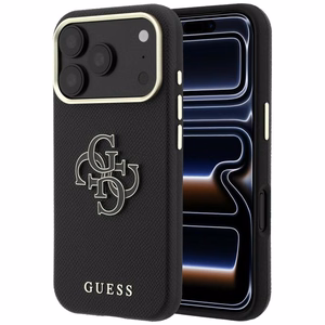 Guess Grained & Big Resin Logo dėklas, skirtas iPhone 18 Pro / 17 Pro – juodas