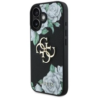 Guess Grained Roses Big 4G logo dėklas telefonui iPhone 16 - juodas