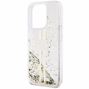 Guess Liquid Glitter Gold Stripes dėklas telefonui iPhone 15 Pro - skaidrus