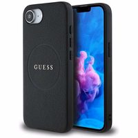 Guess PU Grained Classic Logo dėklas telefonui iPhone 16e su MagSafe - juodas