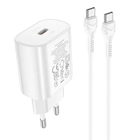 Įkroviklis Hoco N22 25W USB-C + USB-C to USB-C cable 1.0m baltas
