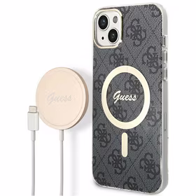 Rinkinys Guess GUBPP14SH4EACSK dėklas + įkroviklis iPhone 14 6.1" juodas/kietas dėklas 4G Spausdinimas Magnetinis