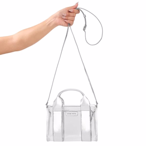 Case-Mate Micro Tote Bag vandeniui atsparus krepšys per petį, Silver Chrome / Clear
