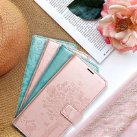 MEZZO knygos tipo dėklas telefonui XIAOMI Redmi Note 10 Pro su medžiu, rožinio aukso spalvos