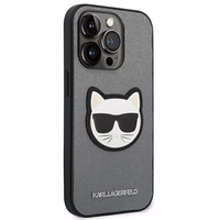 Karl Lagerfeld Saffiano Choupette Head Patch dėklas telefonui iPhone 14 Pro - sidabrinis