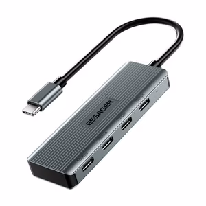 Adapteris Essager 4 in 1 pilkas (In: Type-C, Out: 4xUSB-C)
