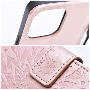 MEZZO knygos tipo dėklas telefonui XIAOMI Redmi Note 14 4G (GLOBAL - 164,84mm x 78,15mm x 8,16mm) su mandala, rožinio aukso spalvos