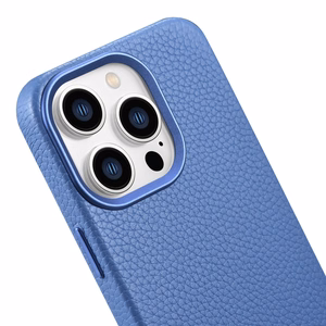 iCarer Litchi Premium odinis dėklas iPhone 14 Pro Max Magnetinis odinis dėklas su MagSafe Šviesiai mėlynas (WMI14220712-LB)