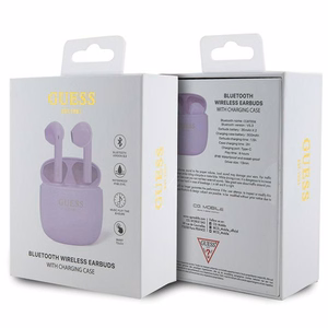 Guess GUTWST26PSU TWS Bluetooth ausinės + įkrovimo stotelė - violetinės Classic EST logotipas