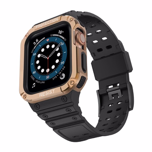 Protect Strap Ремешок для Apple Watch 42/44/45mm с бронированным чехлом - чёрный, розовое золото