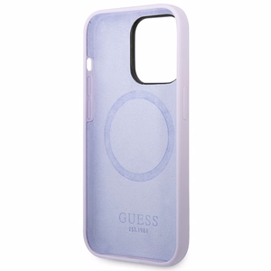 Guess GUHMP14LSBPLU iPhone 14 Pro 6.1" violetinis kietasis dėklas silikon logotipo plokštė MagSafe