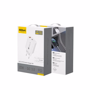 A6MaxL 20W USB-A USB-C sieninis įkroviklis su 1m USB-C - Lightning kabeliu – baltas