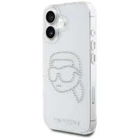 Karl Lagerfeld IML Rhinestones Karl Head Case dėklas telefonui iPhone 16 skaidrus