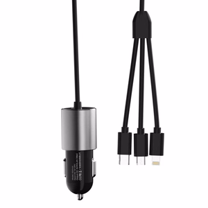 Įkroviklis automobilinis Dudao R5 (1xUSB; 3.4A) + 3in1 laidas lightning+micro+type-C juodas
