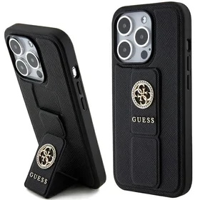 Guess dėklas telefonui su stovu Grip Stand 4G Saffiano Strass iPhone 15 Pro Max - juodas
