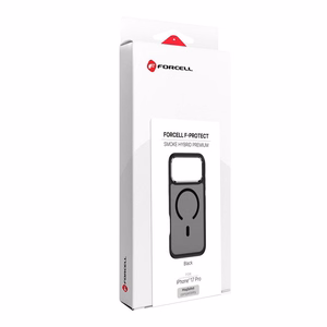 Dėklas, skirtas iPhone 18 Pro / 17 Pro: Forcell F-Protect Smoke Hybrid Premium, suderinamas su MagSafe, spalva – juoda