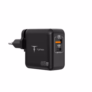 SIENINIS ĮKROVIKLIS T-PHOX MEGA T-PP09 GAN PD 65W USB/USB-C JUODAS