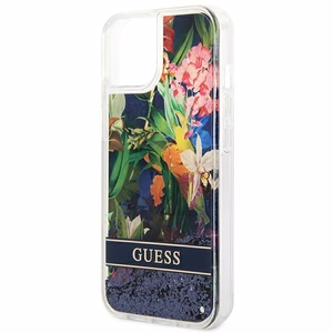 Guess GUHCP14SLFLSB iPhone 14 6.1 "mėlynas kietas dėklas Flower Liquid Glitter