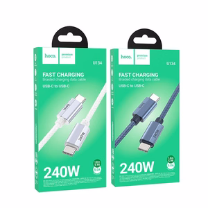 Kabelis USB C į USB C Hoco QC3.0 PD 5A 240W 1,8 m U134 pilkas