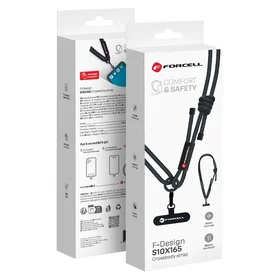 FORCELL F-DESIGN S10X165 kryžminė telefono virvelė su reguliuojamu ilgiu (maks. 82,5cm kilpoje) juoda