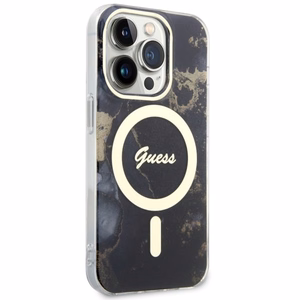 Guess GUHMP14LHTMRSK iPhone 14 Pro 6.1" juodas/juodas kietas dėklas Auksinis Marmuras MagSafe