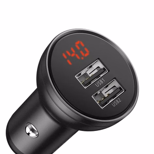 Automobilinis įkroviklis Baseus CCBX-0G pilkas 24W (2xQC3.0 / SU LED VOLTMETRU)