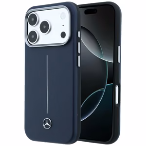 Mercedes Leather Semi Wrap Iconic Line MagSafe Case for iPhone 17 Pro - Navy Blue