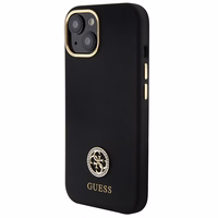 Guess silikoninis Logo Strass 4G dėklas telefonui iPhone 15 - juodas