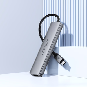 Acefast J16 USB šakotuvas USB-C 5-in-1 HDMI 4K 60Hz PD90W doko stotis - pilkas