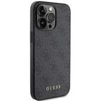 Guess 4G Metal Gold Logo dėklas telefonui iPhone 15 Pro Max - pilka