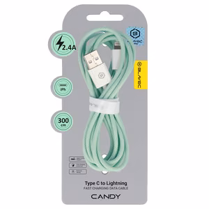 Blavec Kabelis Candy pynėtas - USB į Lightning - 2,4A 3 metrai Apple CarPlay (CCA-UL24GN30) žalias