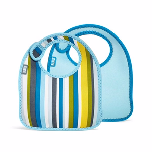 BUILT Mess Mate neopreno seilinukų mažyliams rinkinys, 2 vnt., Baby Blue Stripe