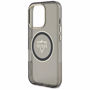 Guess IML Metal Mountain Logo Magnetinis iPhone 16 Pro Max dėklas - juodas