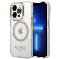 Guess GUHMP14XHTRMD iPhone 14 Pro Max 6.7 "auksinis / auksinis kietas dėklas Metalinis kontūras Magnetinis