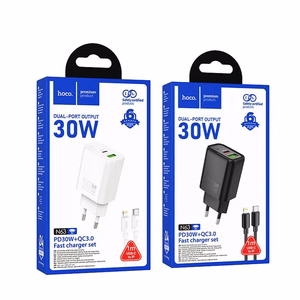 Įkroviklis Hoco N63 + "USB-C (Type-C) to Lightning Cable" (1xUSB-C;1xUSB 30W) juodas