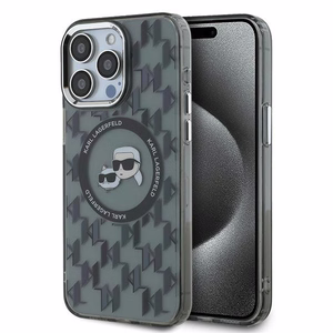 Karl Lagerfeld IML Monograma Karl & Choupette Head MagSafe dėklas iPhone 15 Pro Max - juodas