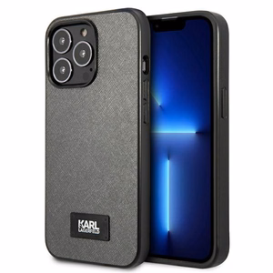 Karl Lagerfeld Saffiano plokštelės dėklas telefonui iPhone 13 Pro Max 6.7" - sidabrinis