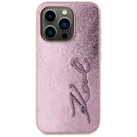 Karl Lagerfeld Wrinkled Metal Signature dėklas telefonui iPhone 15 Pro - rožinė