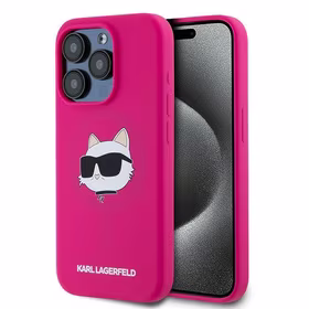 Karl Lagerfeld Silikoninis Choupette Head Magnetinis dėklas telefonui iPhone 15 Pro – rožinis