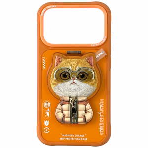 Nimmy Cool&Cute 2.0 Cat deklas iPhone 17 Pro su magnetiniu laikikliu - oranzinis