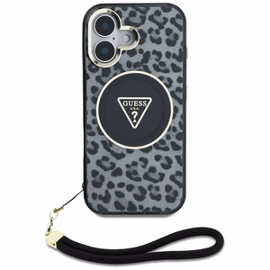 Guess HC IML leopardas trikampio virvelės dirželis MagSafe dėklas iPhone 16 - juodas