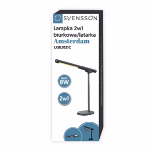 Svensson Desk lempa/flashlight 2in1 AMSTERDAM magnetic-detatchable 8W juodas