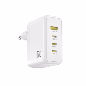 XO CE39 PD 67W sieninis įkroviklis, 3x USB-C, 1x USB, baltas
