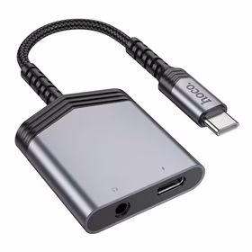 Adapteris Hoco (LS39) iš USB-C į (USB-C; 3,5mm) juodas