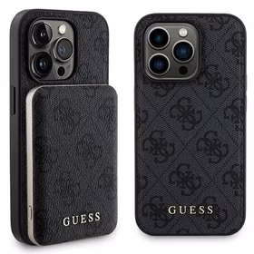 Guess 4G Metal Logo dėklas telefonui rinkinys iPhone 13 Pro Max + 5000mAh Magnetinė išorinė baterija - juoda