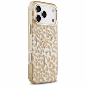 Guess Leopard Glitter Magnetinis dėklas telefonui iPhone 17 Pro Max - ruda