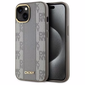 DKNY Leather Checkered Mono Pattern MagSafe Чехол для iPhone 15 Plus - бежевый